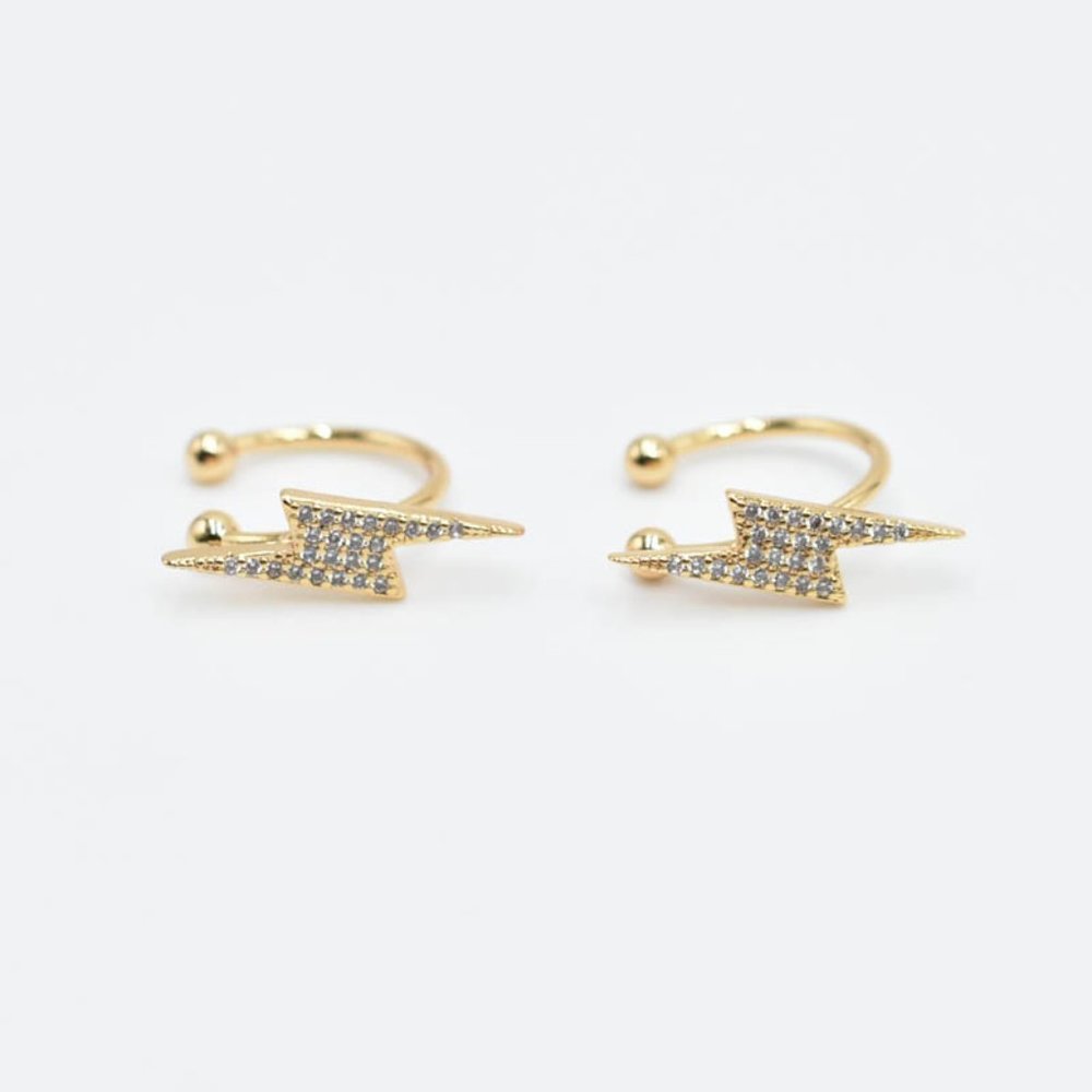 14k Gold Fill Crystal Lightening Bolt Ear Cuff - Picture 5 of 5